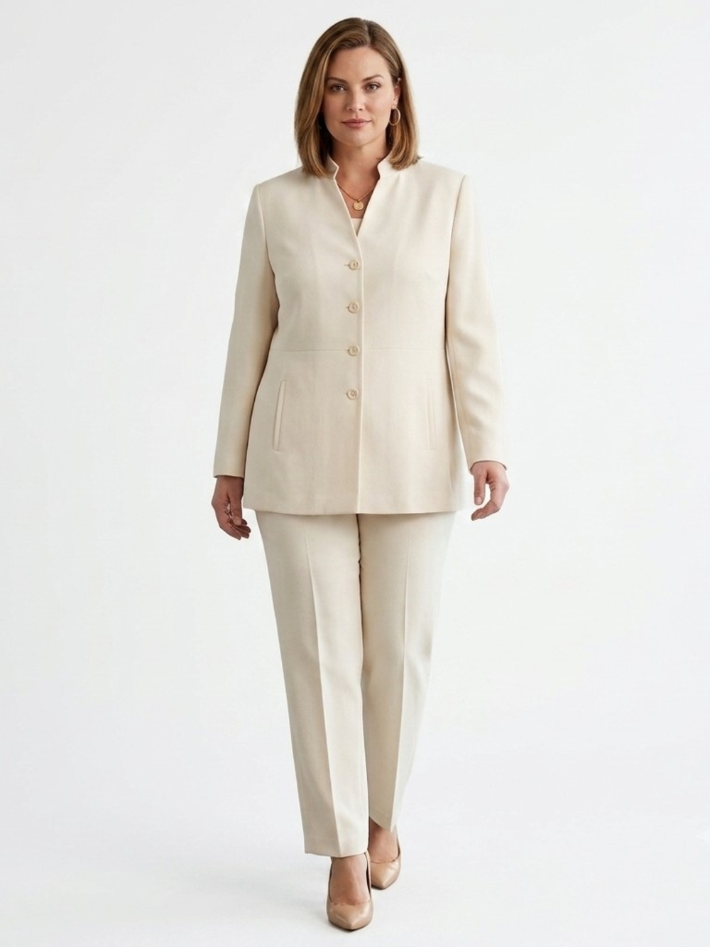 Jones Wear Cream Tunic Blazer Pant Suit Set 16 NWT